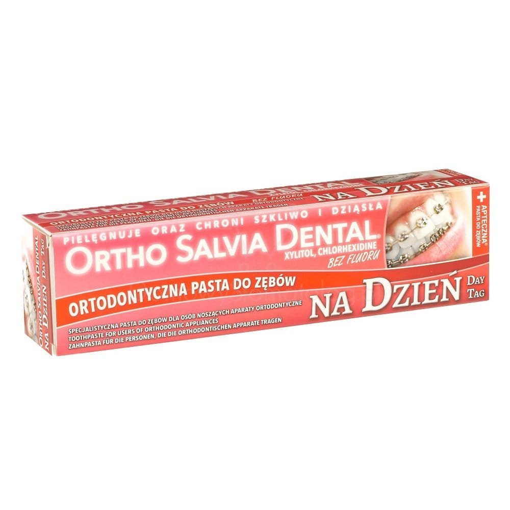Nieznana ORTHO SALVIA (Dzień) 75ml - PASTA na dzień dla osób noszących aparaty ortodontyczne (czerwona)
