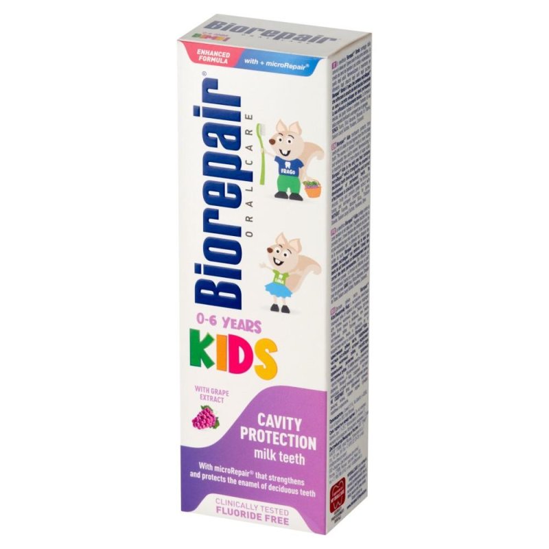 BIOREPAIR BIOREPAIR Kids 50ml - wzmacniająco-ochronna pasta do zębów mlecznych o smaku winogrona — Składniki i ocena