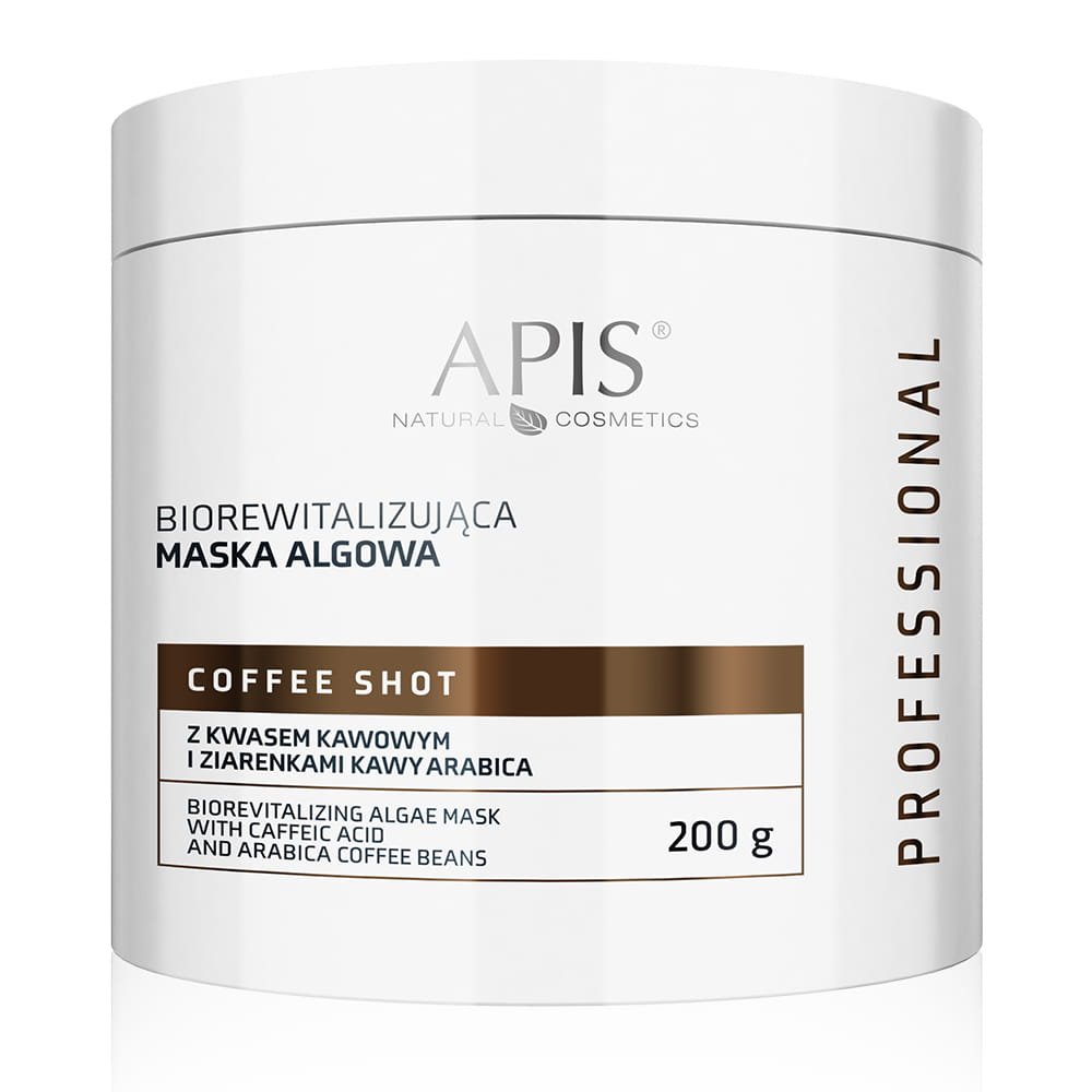 Apis Apis COFFEE SHOT Biorewitalizująca maska algowa z kwasem kawowym i ziarenkami kawy Arabica / 200 g — Składniki i ocena