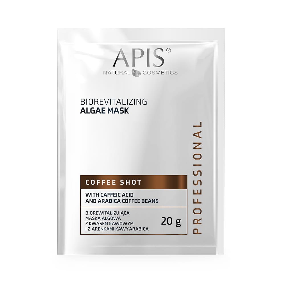 Apis APIS COFFEE SHOT Biorewitalizująca maska algowa z kwasem kawowym i ziarenkami kawy Arabica 20 g — Składniki i ocena
