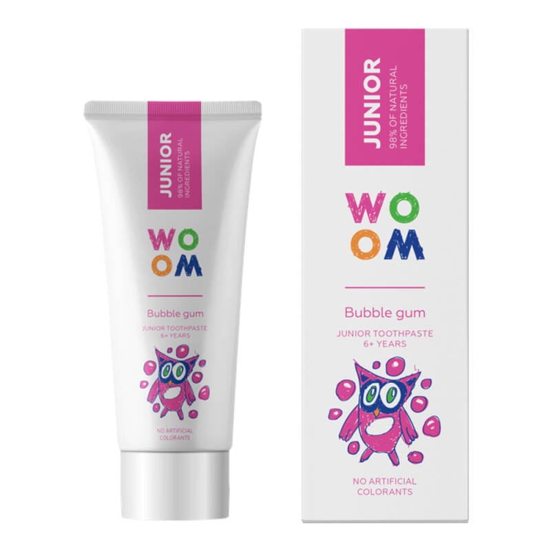 WOOM WOOM JUNIOR Bubble Gum 50ml - pasta do zębów dla dzieci o smaku gumy balonowej — Składniki i ocena