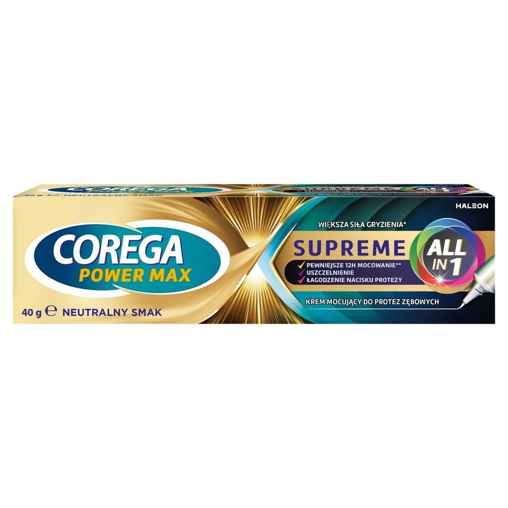 Nieznana Corega Power Max Supreme All in 1,krem mocujący do protez zębowych,40g — Składniki i ocena