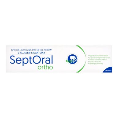 Nieznana SEPTORAL Ortho 100ml - ortodontyczna pasta do zębów z chlorkiem cetylopirydyny 0,05% CPC, aloesem i alantoiną — Składniki i ocena