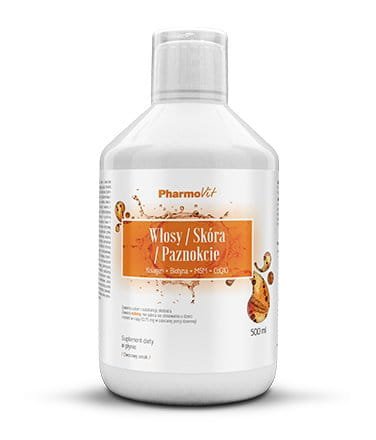 PharmoVit Pharmovit Włosy, skóra, paznokcie kolagen biotyna MSM Q10, 500 ml — Składniki i ocena