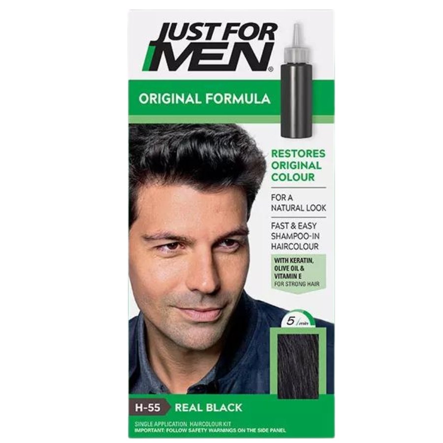 Just For Men Just For Men H-55 NATURALNA CZERŃ (europejski) Odsiwiacz, Szampon 60ml — Składniki i ocena