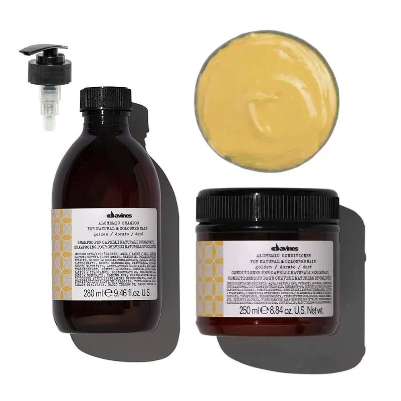 Davines Davines Alchemic Golden zestaw - szampon 280ml z dozownikiem + odżywka 250ml