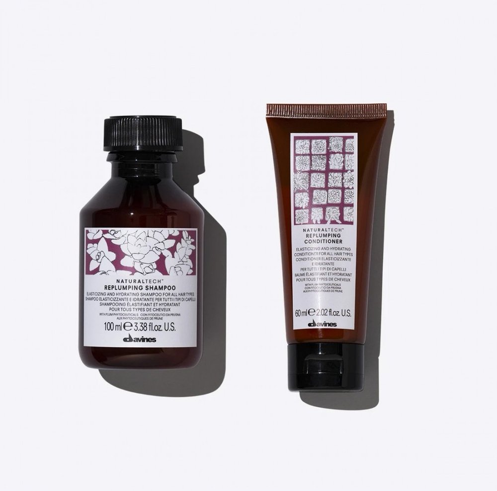Davines Davines Replumping travel - nawilżający i uelastyczniający zestaw szampon 100ml, odżywka 60ml