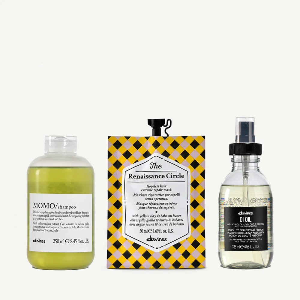 Davines Davines Zestaw głęboko nawilżający- olejek OI, Momo szampon, maska Renaissance Circle.