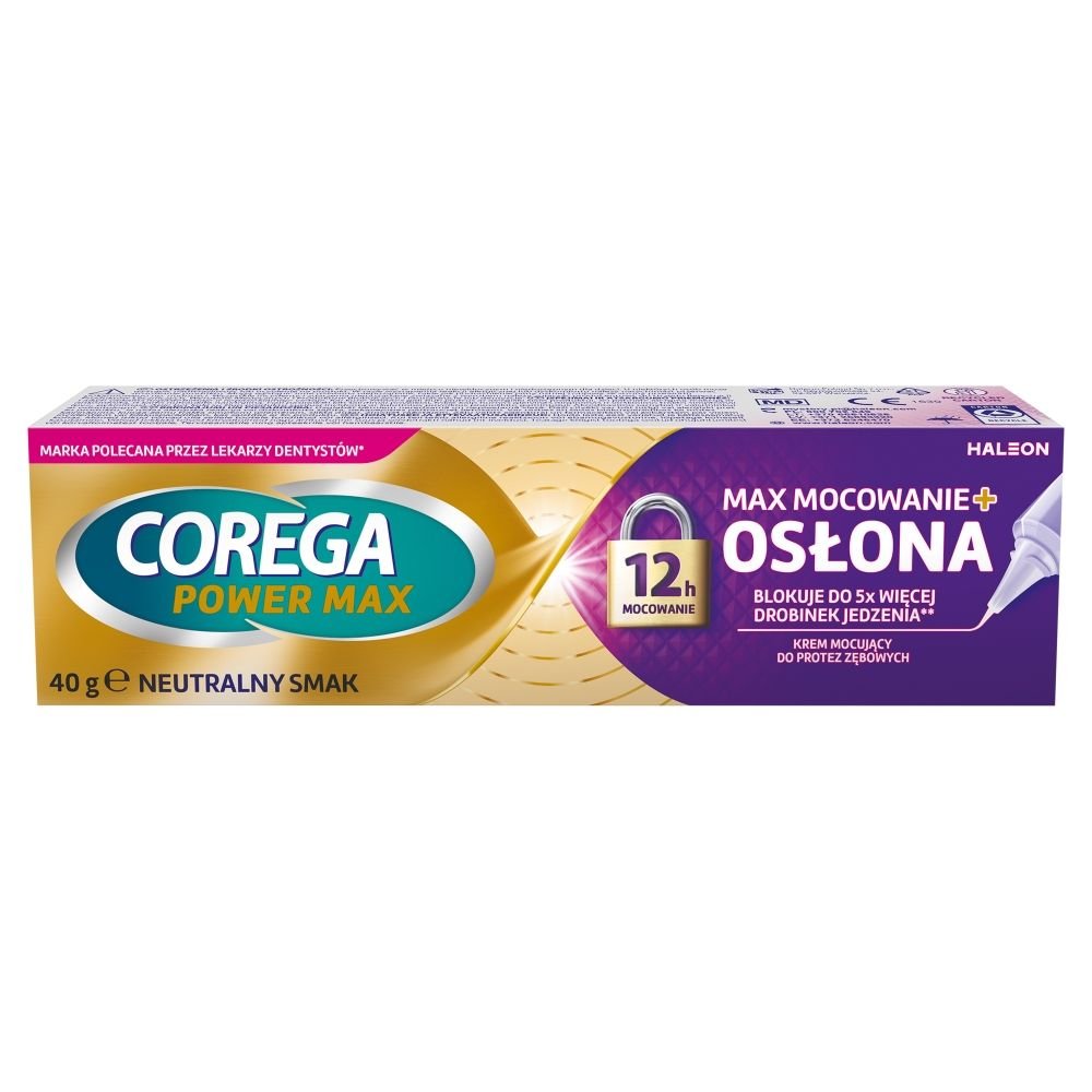 Corega Corega Max MOCOWANIE + OSŁONA, krem mocujący do protez zębowych, 40 g — Składniki i ocena