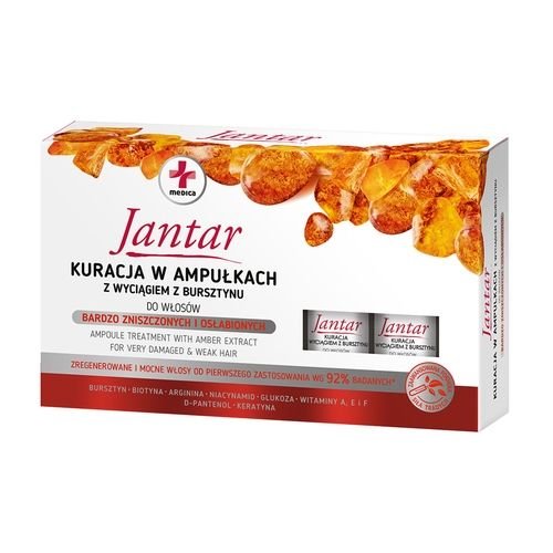 JANTAR Jantar Medica, kuracja w ampułkach z wyciągiem z bursztynu do włosów zniszczonych, 5 ampułek x 5 ml — Składniki i ocena