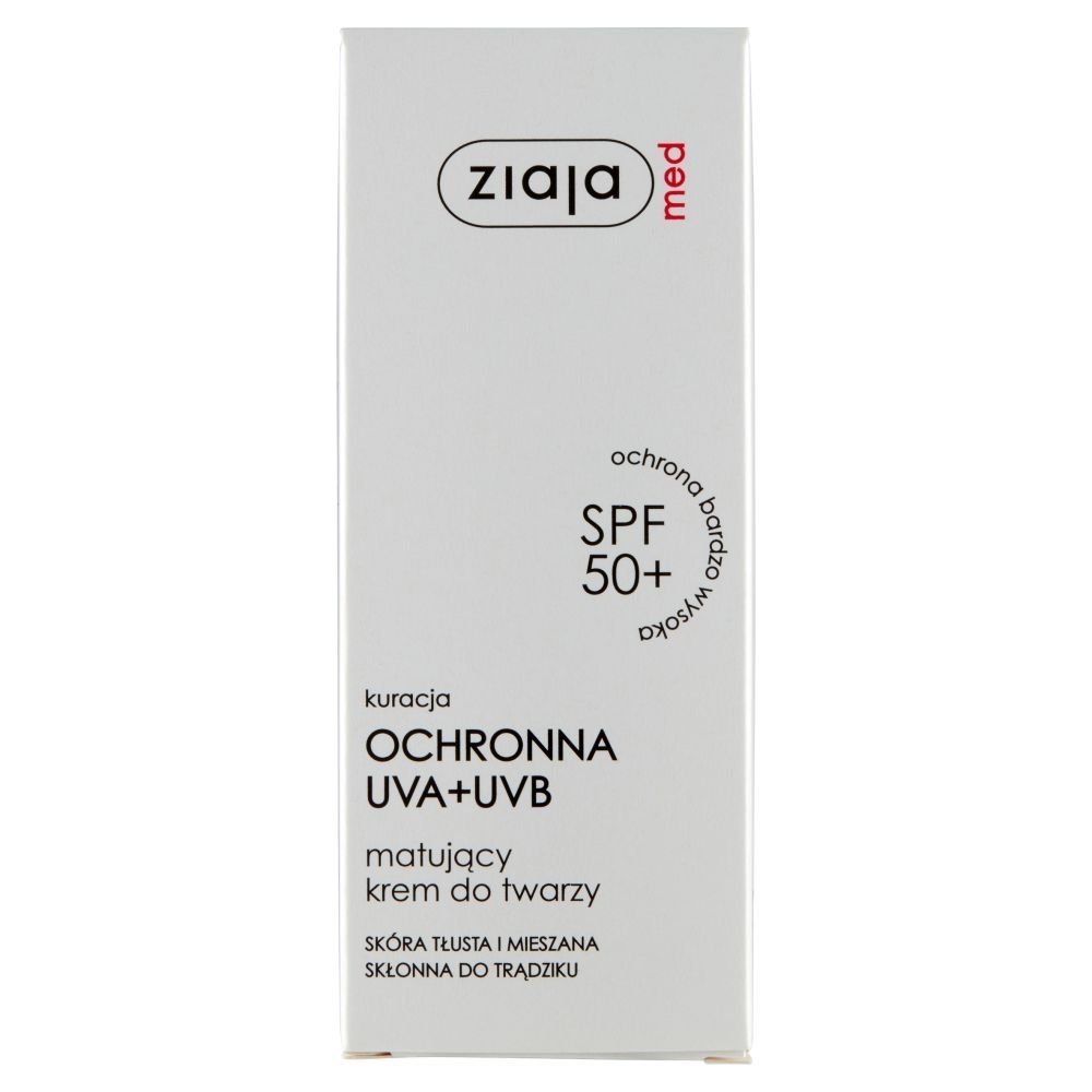 ZIAJA Ziaja Med Kuracja Ochronna UVA+UVB, matujący krem do twarzy, cera tłusta i mieszana,  SPF 50+, 50 ml — Składniki i ocena