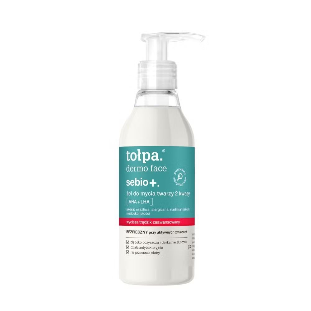 TOŁPA Tołpa Dermo Face Sebio+, żel do mycia twarzy, kwasy AHA+LHA, 195 ml — Składniki i ocena