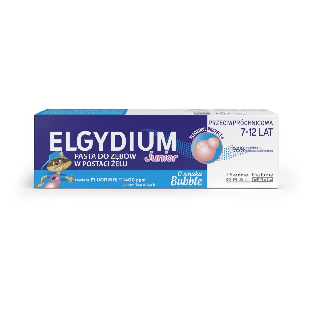 Elgydium Elgydium Junior Fluorinol Protect+,pasta d/zęb,sm.bubble,50ml — Składniki i ocena